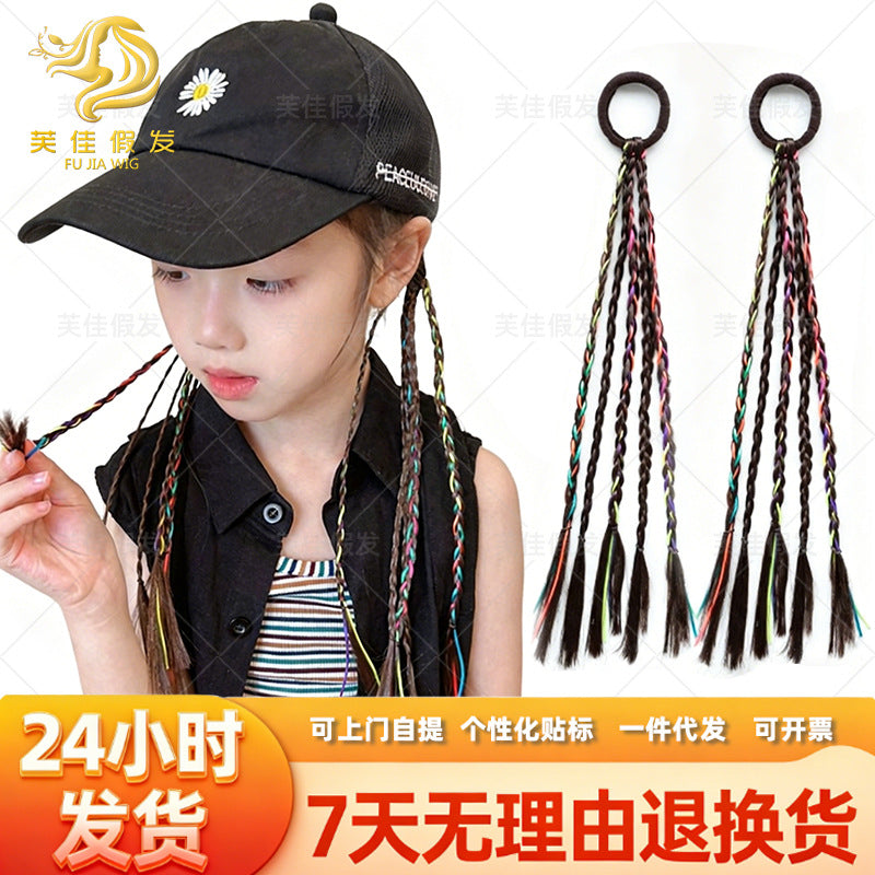 假发辫子儿童头饰拳击辫彩色发绳甜酷女扎马尾头绳橡皮筋发饰批发