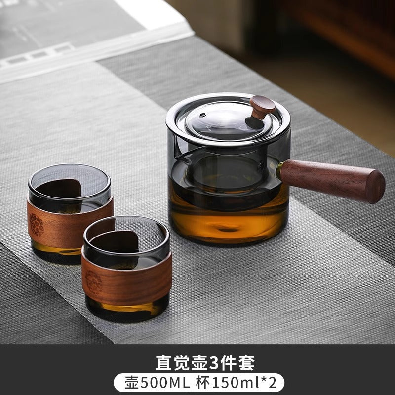 玻璃煮茶壶侧木把耐高温加厚过滤分茶器电陶炉花茶壶煮茶器批发