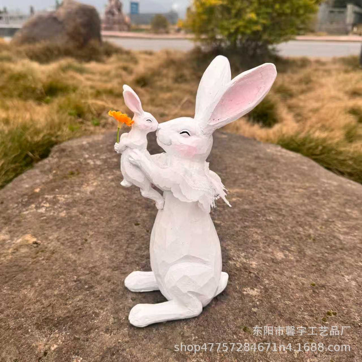 跨境复活节兔子雕像摆件时尚餐桌壁炉书桌装饰摆件树脂工艺品批发