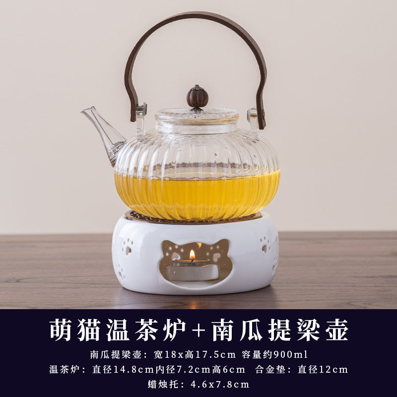 水果茶壶茶杯耐热玻璃花茶壶套装蜡烛加热下午茶休闲厅美容院茶具