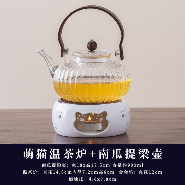 水果茶壶茶杯耐热玻璃花茶壶套装蜡烛加热下午茶休闲厅美容院茶具