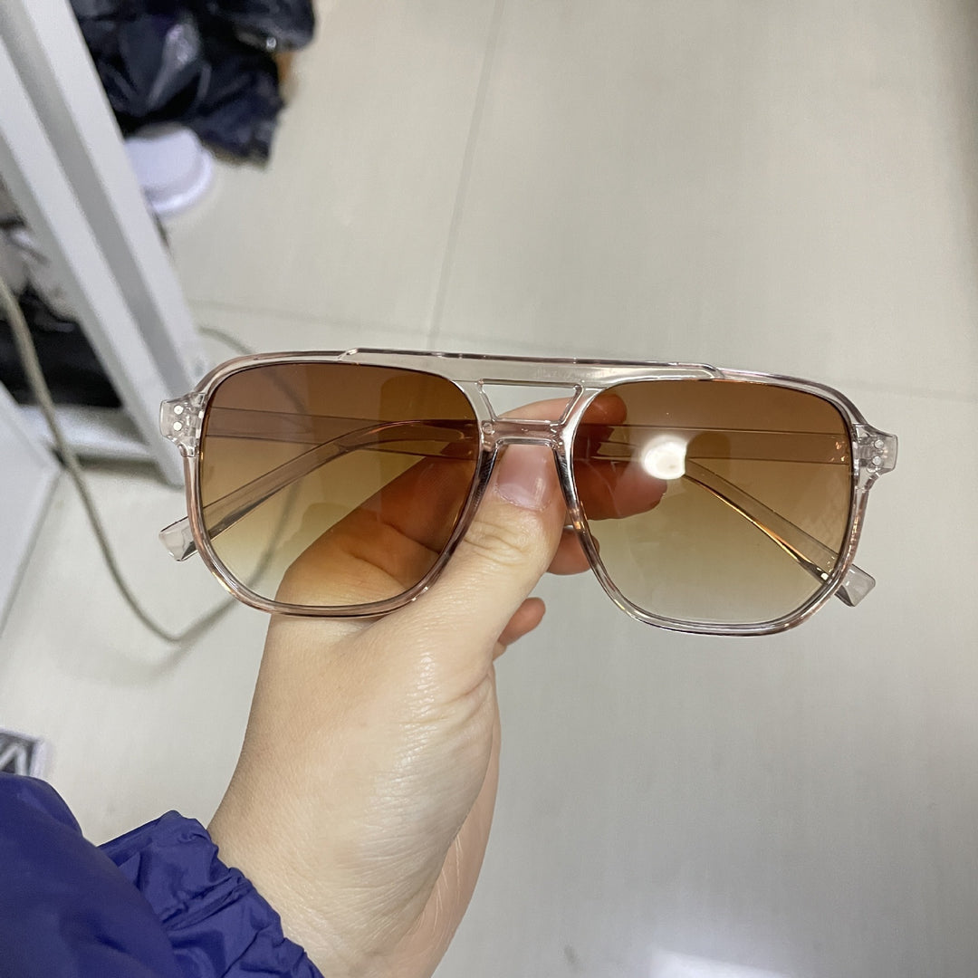 Vintage Double-Beam Sunglasses – Trendy Large Frame Ocean Lens Shades