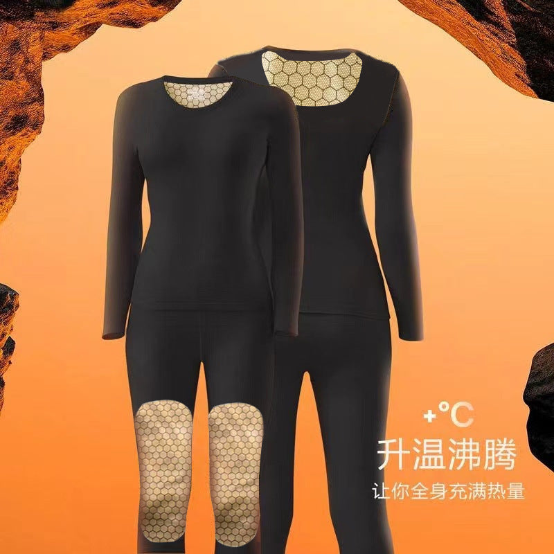 黑金锁温石墨烯男女保暖内衣德绒黑金贴片沸腾衣发热秋衣保暖套装
