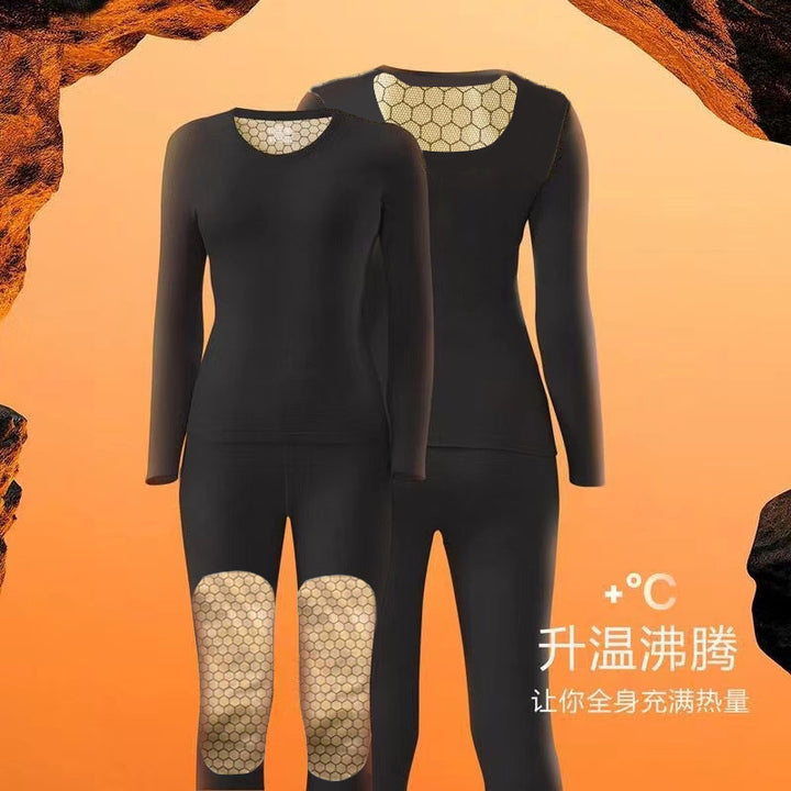 黑金锁温石墨烯男女保暖内衣德绒黑金贴片沸腾衣发热秋衣保暖套装