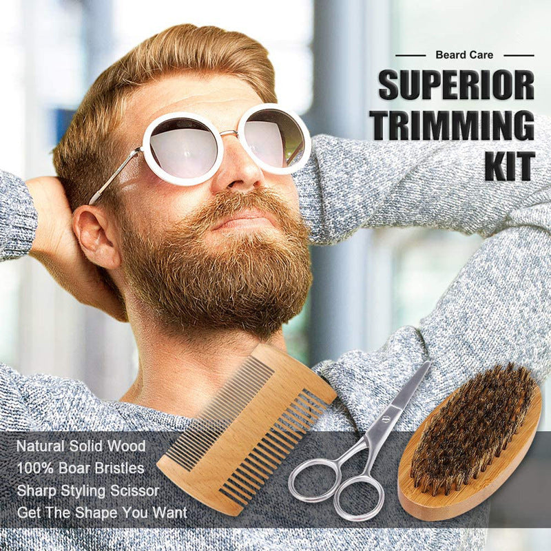 胡须护理套装男士面部修剪工具胡须剪刀胡须刷麻布袋Beard Kit