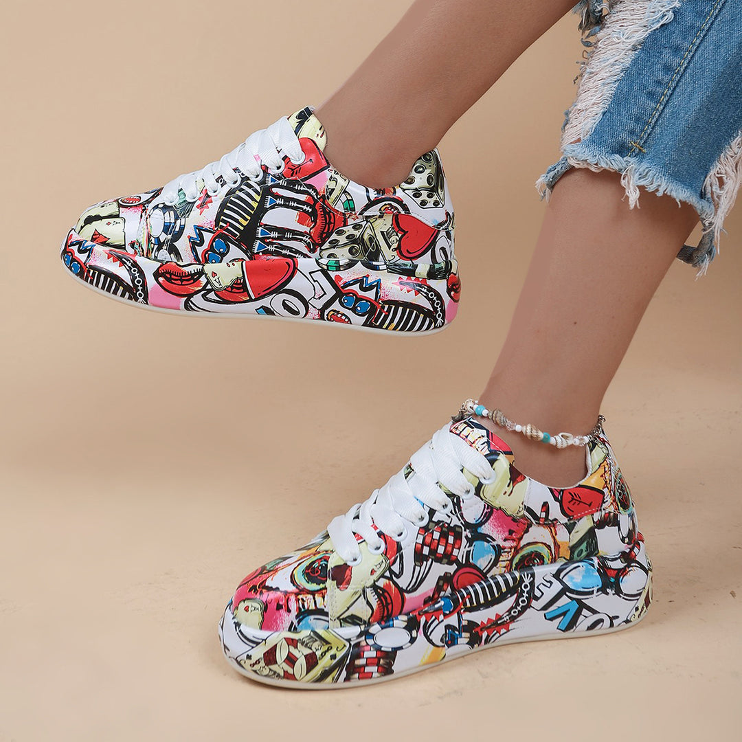 外贸新款时尚国旗厚底系带运动单鞋欧美圆头43码情侣休闲鞋