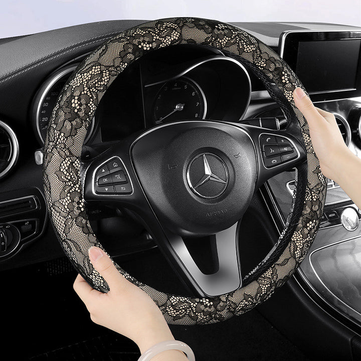 Car Steering Wheel Cover Summer Women Non Slip Breathable All Season Universal Lace Thin Grip Cover Decor