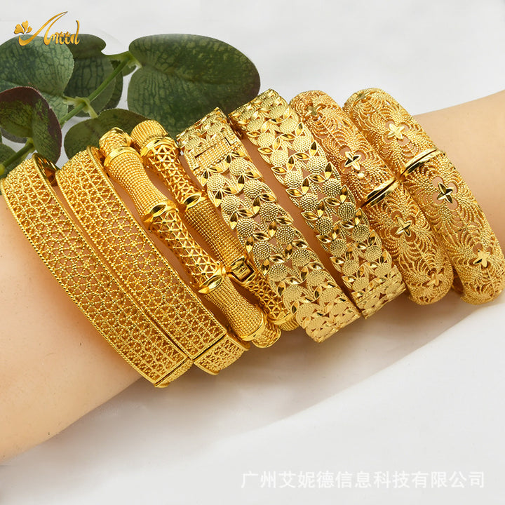 热销合金镀金手镯迪拜新娘印度轻奢风女式婚礼沙金手镯饰品批发