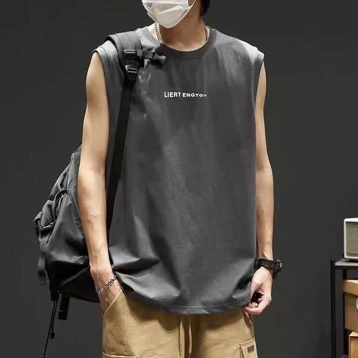 棉质坎肩背心男夏季时尚运动篮球无袖T恤青少年潮流印花宽松汗衫