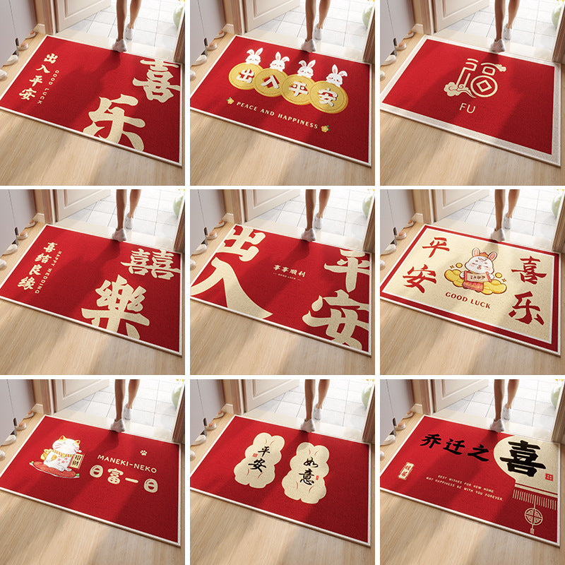 圈绒红色玄关入户地垫跨境高级门垫门口换鞋垫新年免洗防滑脚垫