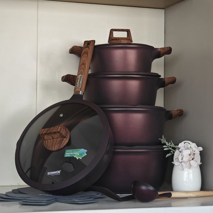 Cookware Set 15件套外贸套锅压铸覆底蓝钻内外不粘耐磨汤锅套装
