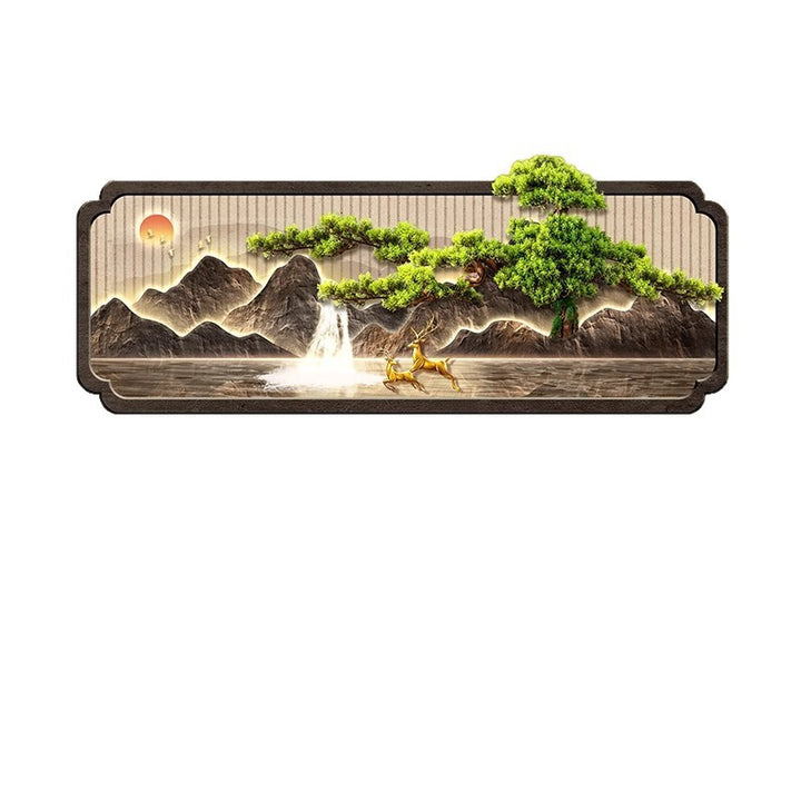 新中式客厅装饰画迎客松壁灯发光LED灯画沙发背景墙挂画轻奢壁画