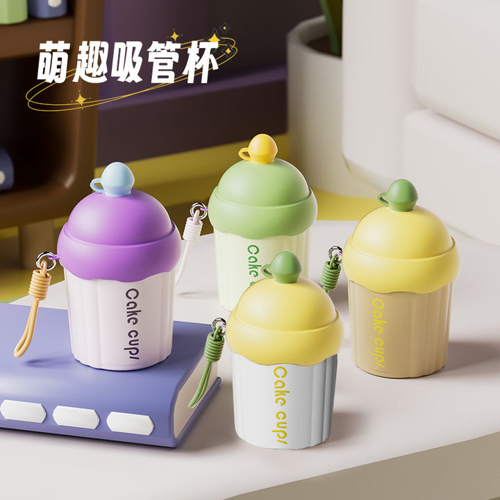 卡通蛋糕杯儿童玻璃水杯便携带吸管杯子咖啡饮料小礼品杯印制logo