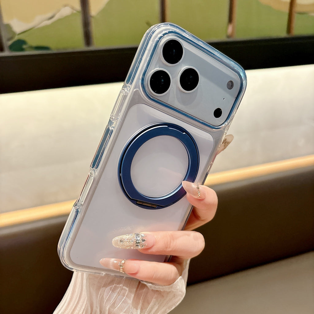 适用iPhone17pro冰晶磁吸手机壳360旋转支架苹果16双色透明防摔套