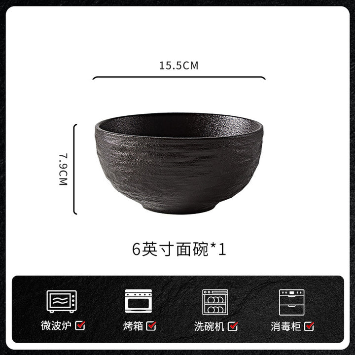 创意黑白陶瓷碗家用高级感餐厅酒店批发陶瓷餐具米饭碗碗碟套装
