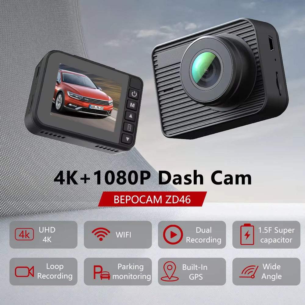 4k行车记录仪前后双录车载摄像头内置WiFi 全球GPS轨迹查看