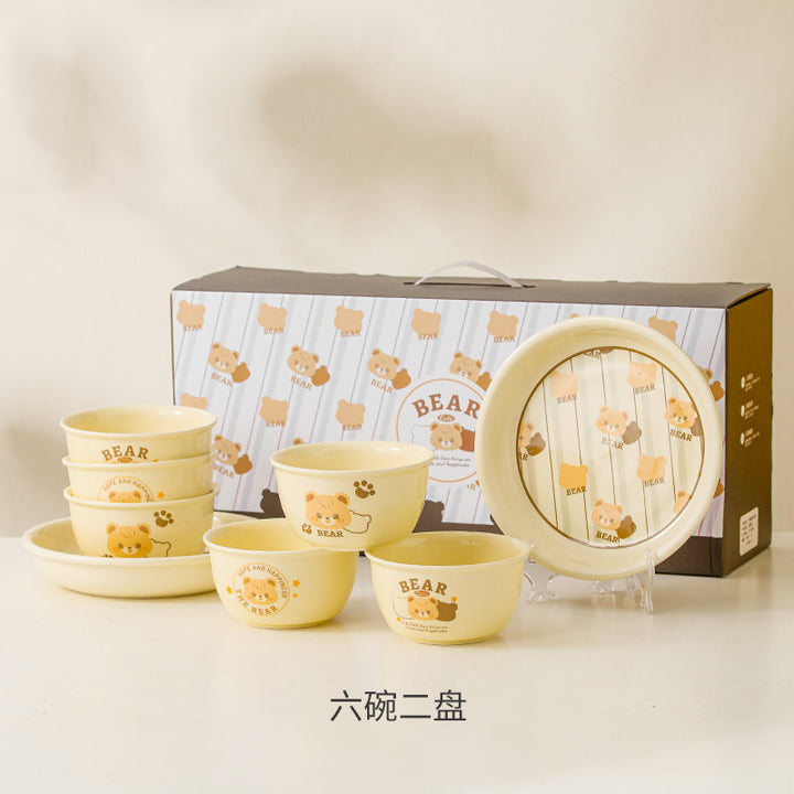 卡通奶油熊碗套装加印logo陶瓷餐具礼品创意手绘碗筷套装婚庆回礼