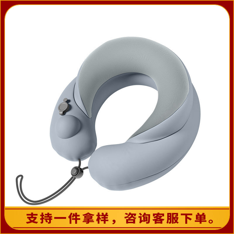跨境u型充气颈枕便携旅行坐车飞机颈椎牵引器防低头u型枕厂家定制
