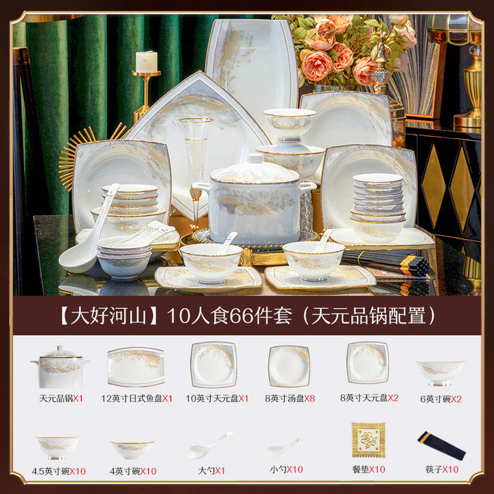 Jingdezhen Light Luxury Ceramic Tableware Set Custom Bowl Premium Bowl Plate Bowl Plate Set Set Home Housewarming Gift