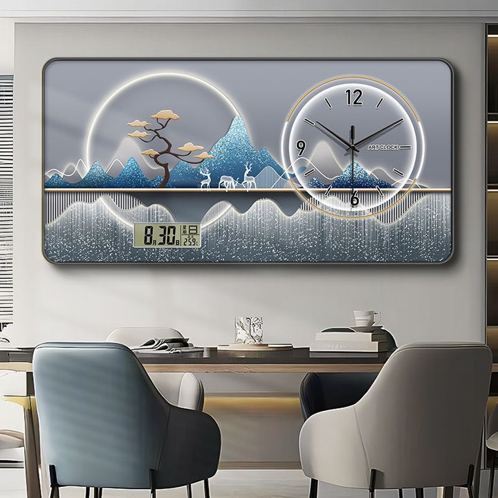 2026新款现代餐厅装饰画家用电子万年历客厅背景墙挂钟饭厅钟表画