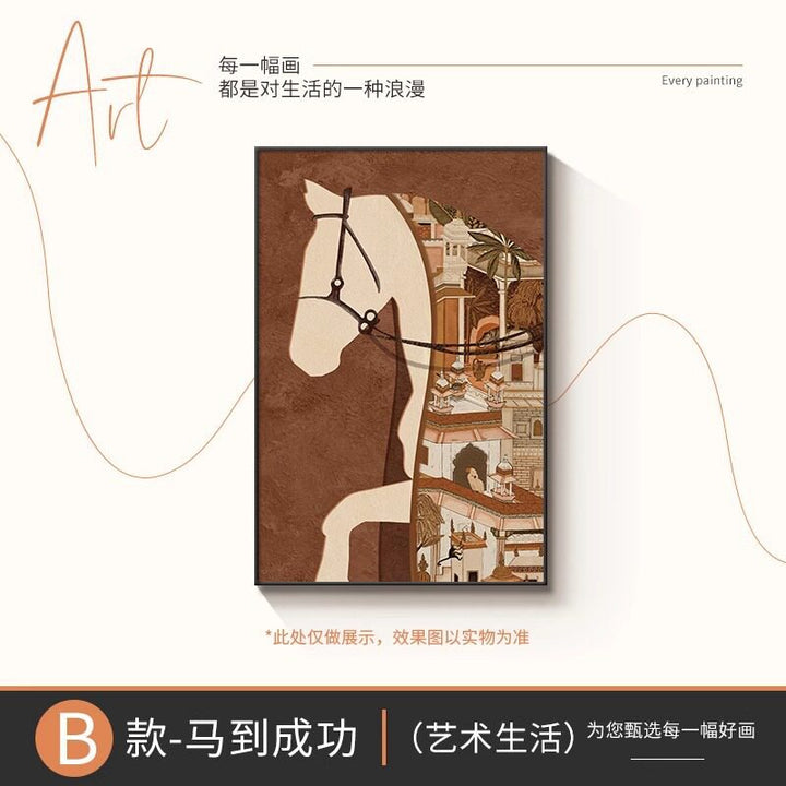 中古风马到功成入户玄关装饰画法式客厅沙发背景墙挂画高级感壁画