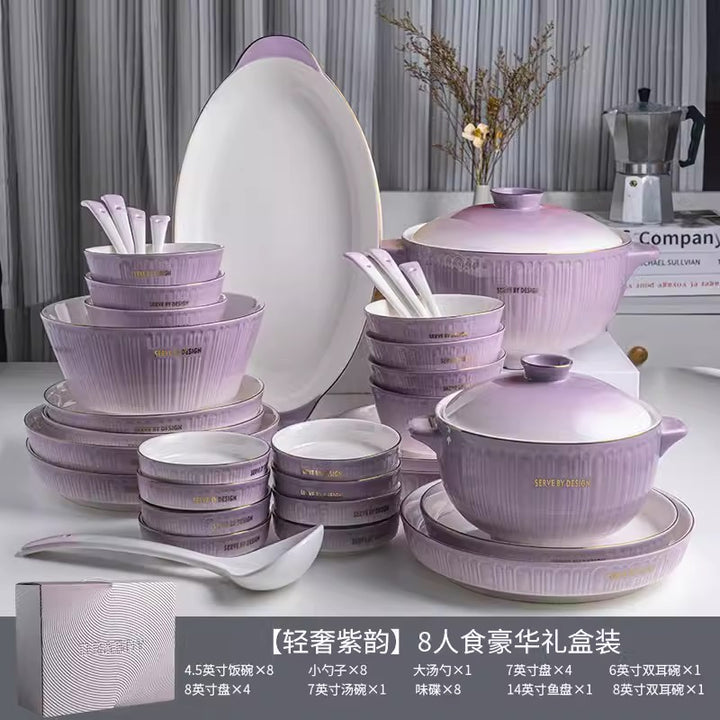 轻奢简约陶瓷碗碟套装家用乔迁之喜新居高级感餐具碗盘勺子吃饭碗