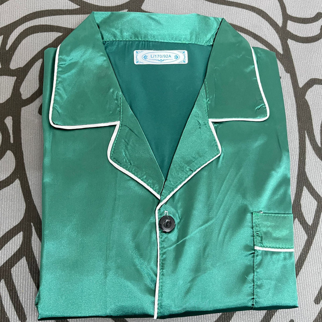 情侣睡衣冰丝长袖长裤春秋薄款宽松大码纯色简约仿真丝家居服套装