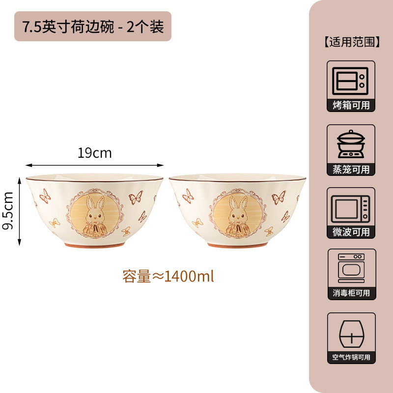 卡通赫本兔碗碟套装家用新款陶瓷餐具乔迁新居送礼碗盘子生日礼物