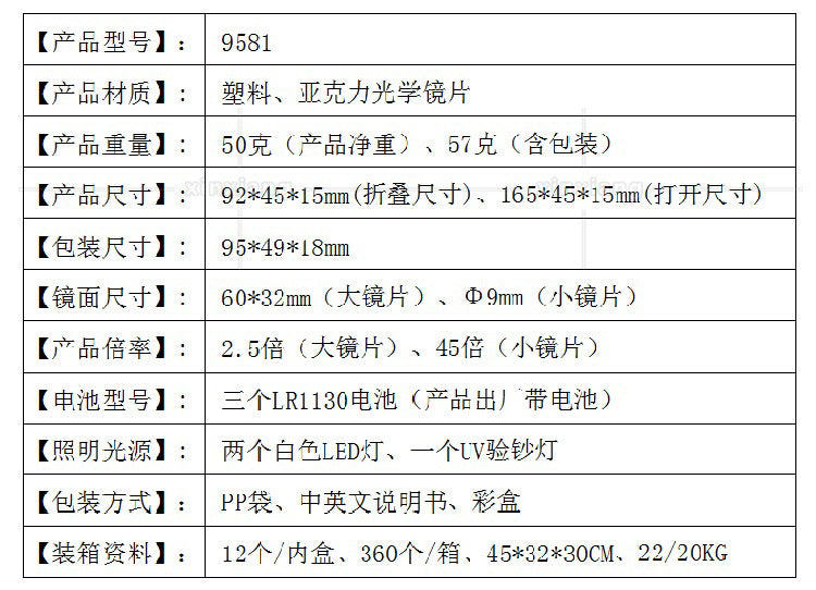 45倍2.5倍抽出式LED灯 看书阅读珠宝古玩鉴赏多功能抽屉式放大镜