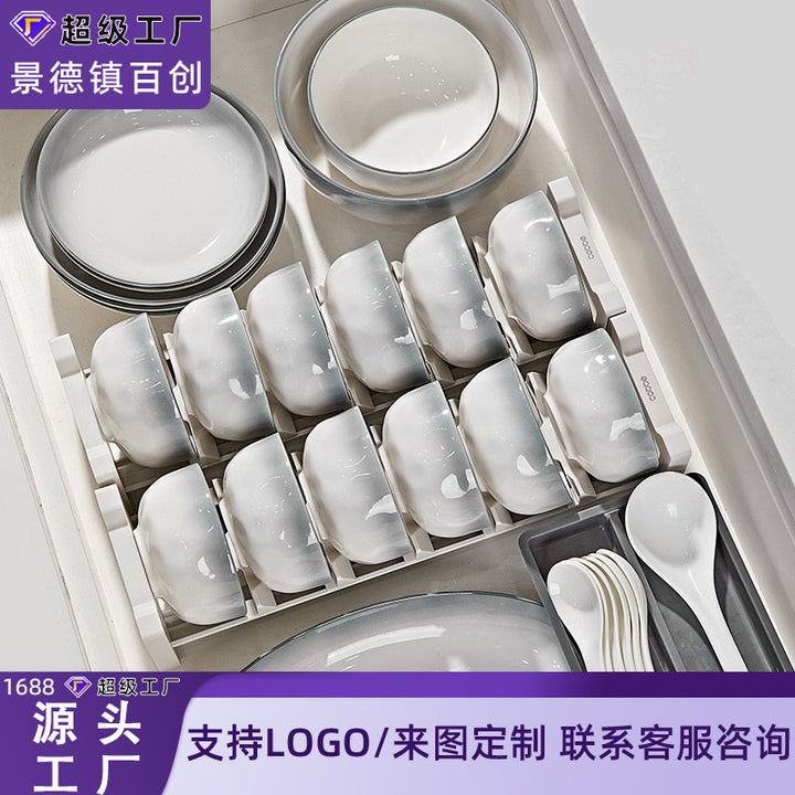 加工定制釉下彩2026新款石纹浅灰高级感陶瓷碗碟套装简约家用饭碗
