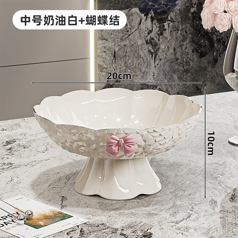 轻奢高档水果盘沥水篮客厅家用茶几高颜值蝴蝶结干果盘糖果摆放盘