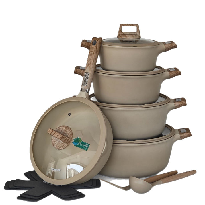 Cookware Set 15件套外贸套锅压铸覆底蓝钻内外不粘耐磨汤锅套装