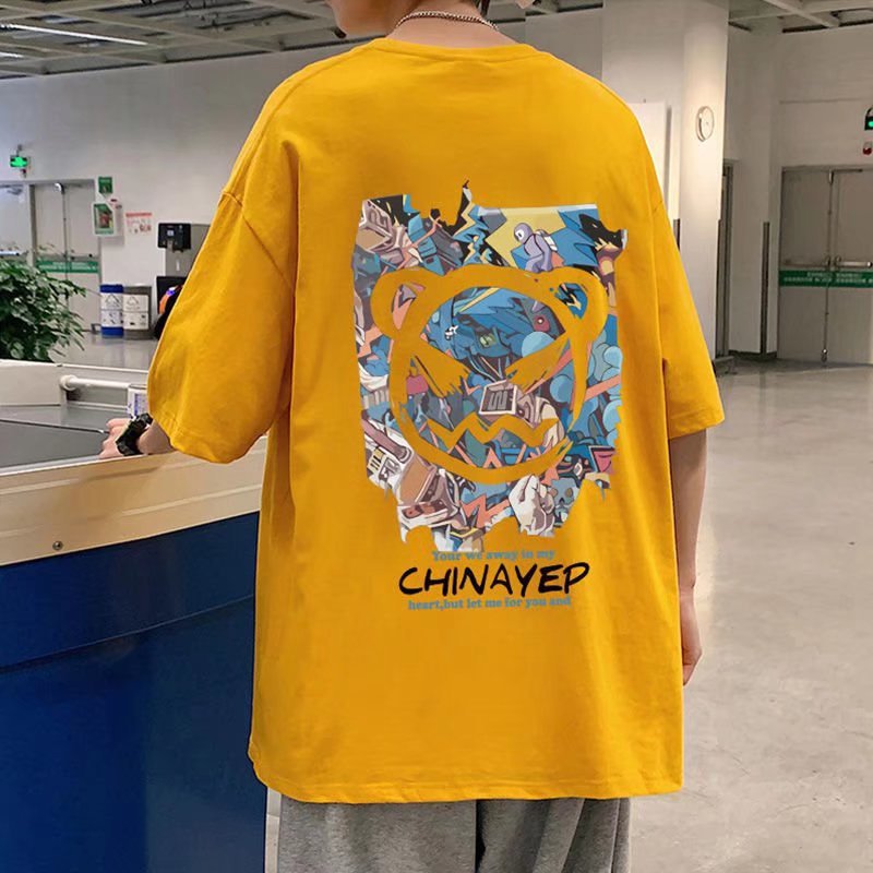 夏季港风恶魔笑脸短袖t恤男ins潮流宽松情侣半袖日系休闲百搭体恤