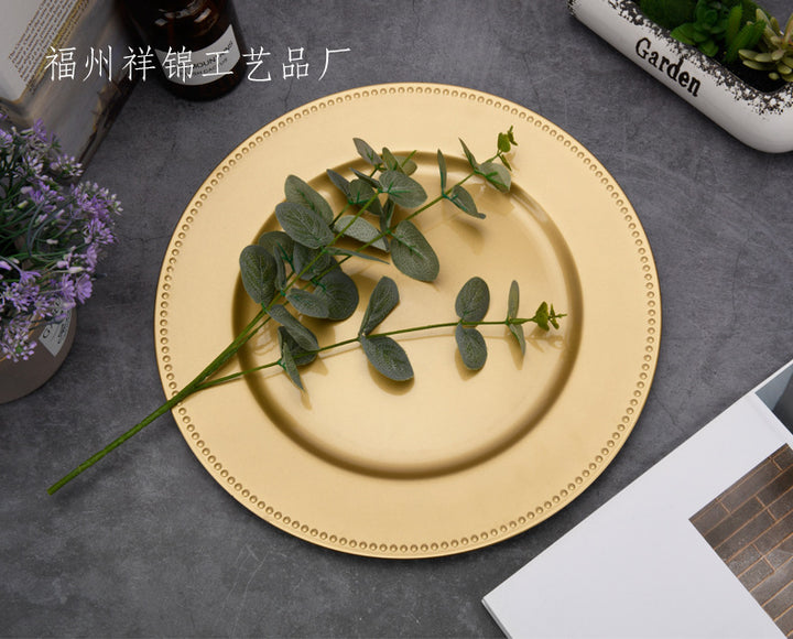 新款欧式珠盘喷粉圆盘酒店宴会垫盘塑盘喷粉工艺盘源头厂家