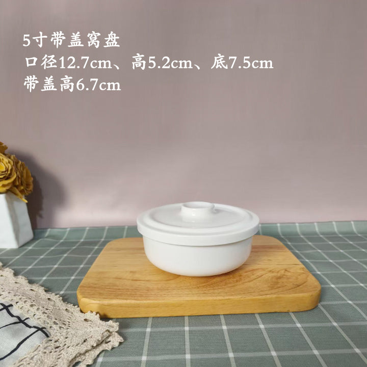 蒸蛋碗家用陶瓷带盖窝盘宝宝隔水炖盅蒸菜烤箱微波纯白骨瓷保鲜碗