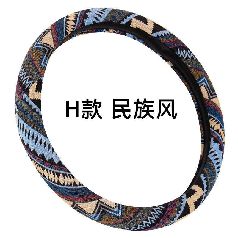 方向盘套 新款民族风老粗布亚麻汽车方向盘套 个性潮流汽车把套