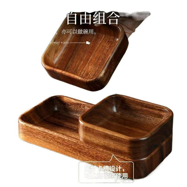 跨境定制胡桃木盘子木质托盘餐盘家用干果盘点心盘方形加厚可堆叠