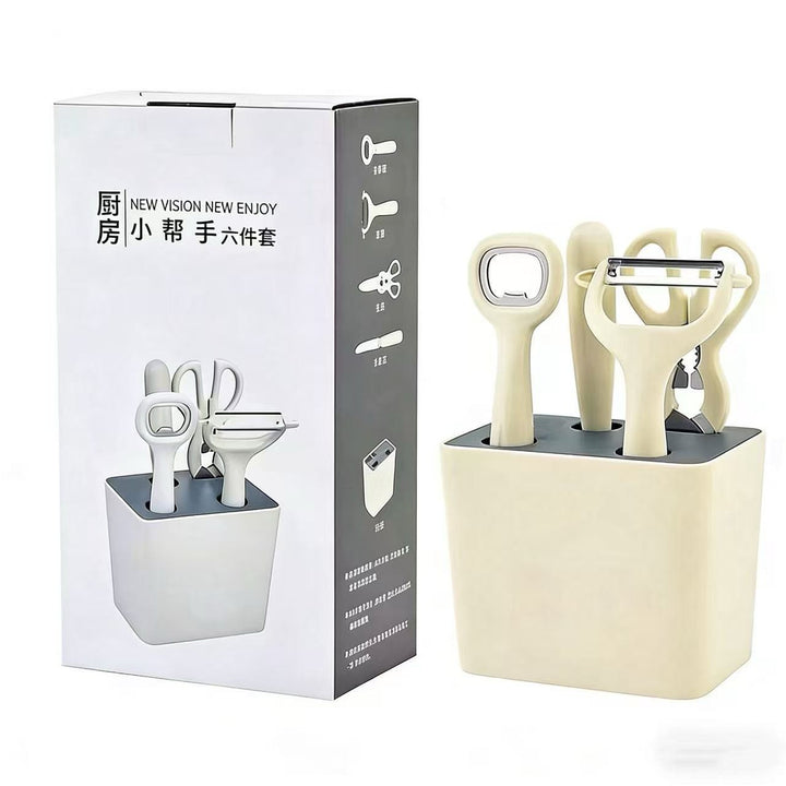 厨房小工具套装不锈钢削皮器带收纳6件套组合 瓜刨水果刀套装