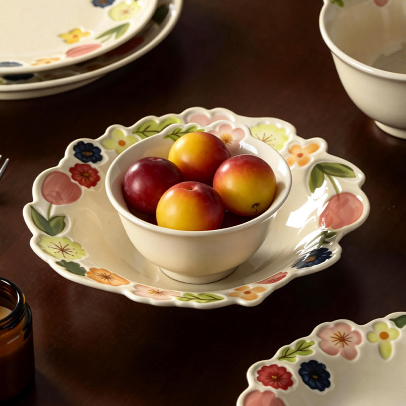 New Floral Bowl Underglaze Small Ceramic Tableware Bowl & Plate Set Home Dish Housewarming Wholesale