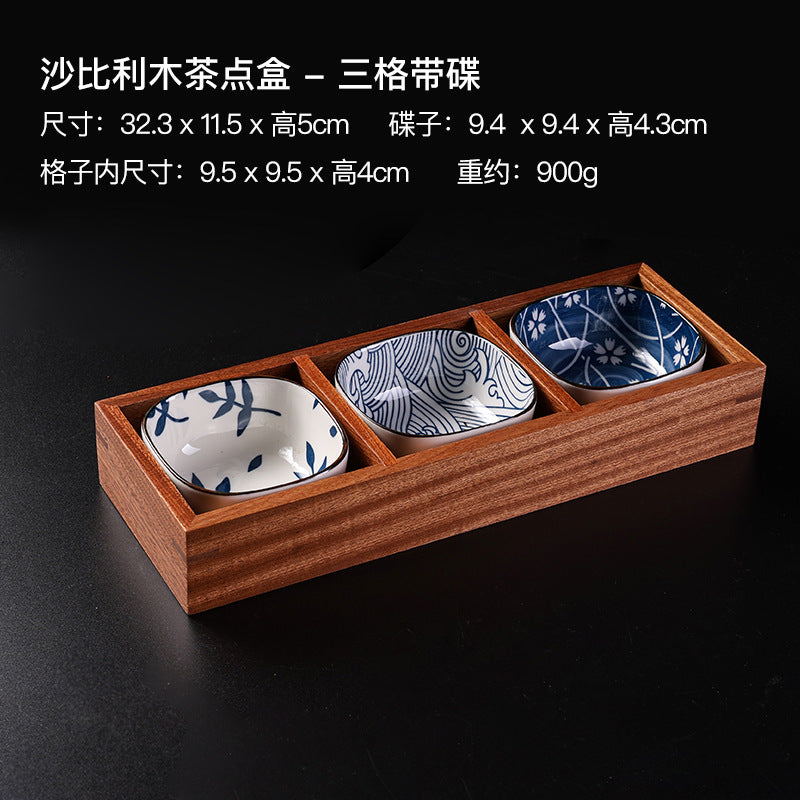 九宫格木制品干果盘新款中式盘子果盘户外陶瓷围炉煮茶托盘碟套装