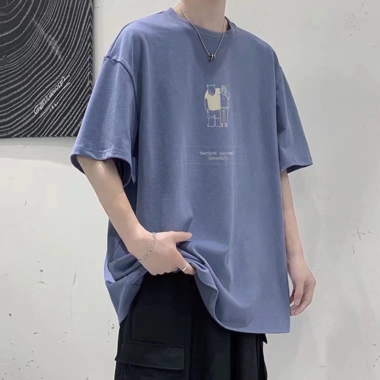 短袖T恤男2023夏季胖子大码宽松百搭港风衣服潮牌ins炸街半袖体恤