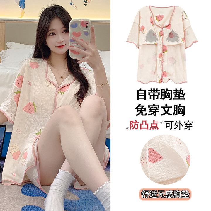 带胸垫清凉睡衣女款爆款2026年新款夏季大码开衫网红夏天家居服夏
