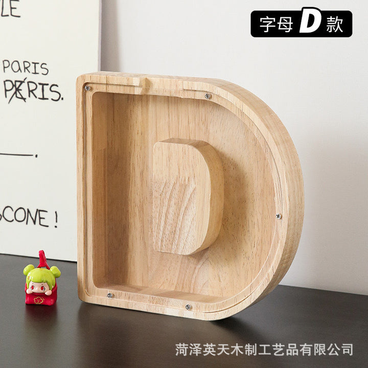 现货木质26个英文字母储蓄罐儿童小玩具收纳盒透明亚克力存钱罐子