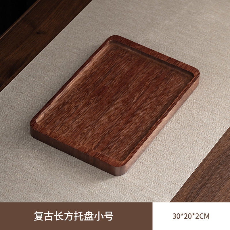 胡桃木色带金柄檀韵托盘套装家用客厅精致茶点盘点心甜品收纳盘