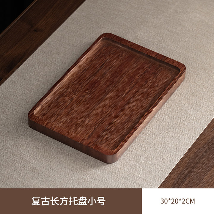胡桃木色带金柄檀韵托盘套装家用客厅精致茶点盘点心甜品收纳盘