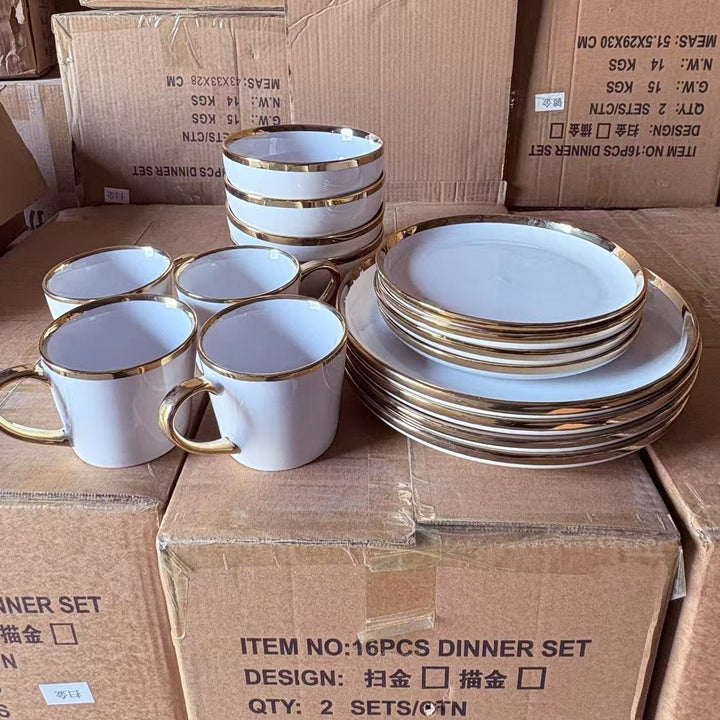 碗碟套装家用碗盘子一套餐具高级感北欧轻奢金边陶瓷餐具