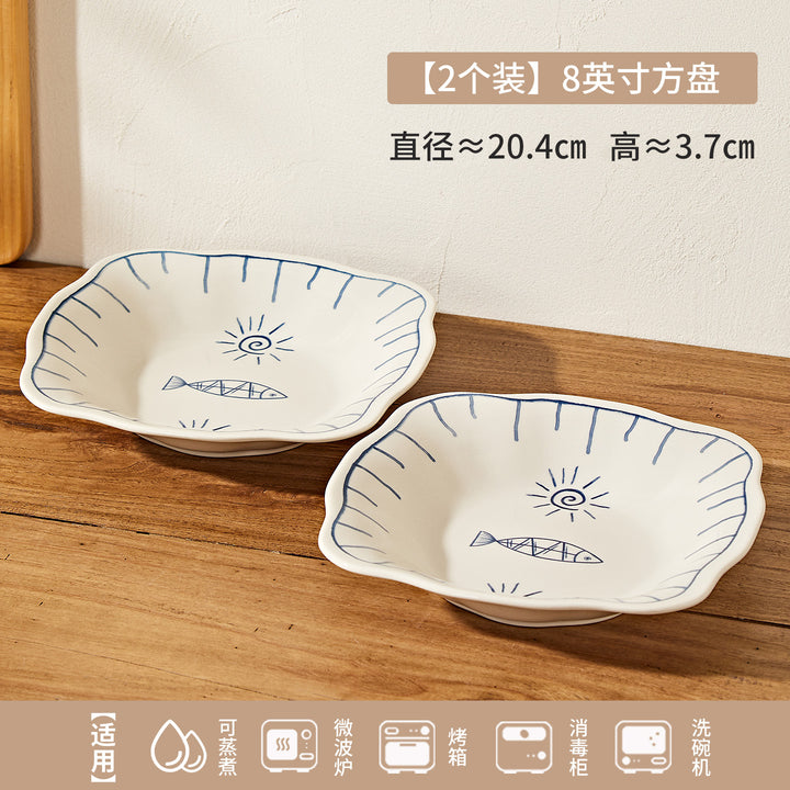日式年年有鱼家用陶瓷米饭碗餐具釉彩碗盘碗碟套装小碗菜盘餐盘