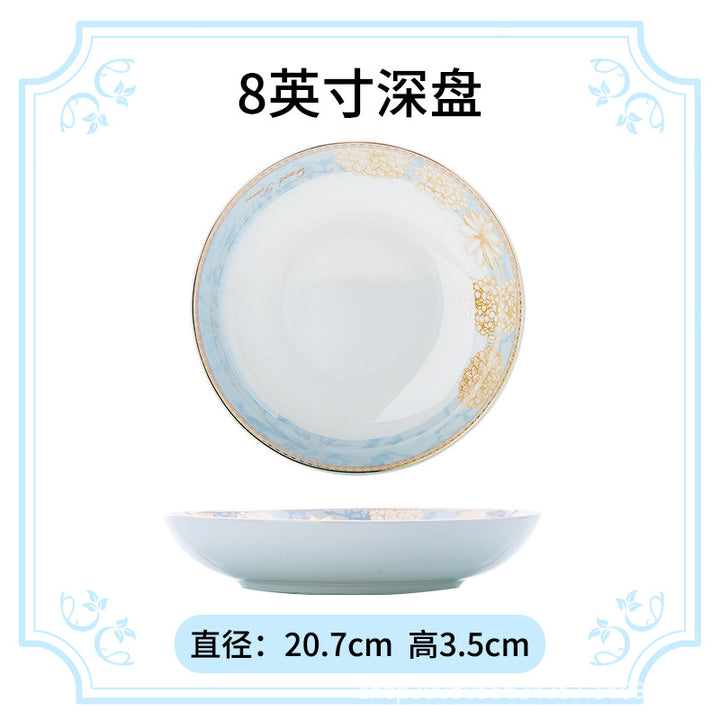 碗碟盘套装家用高温釉下彩景德镇骨瓷餐具套装陶瓷中式碗盘筷批发