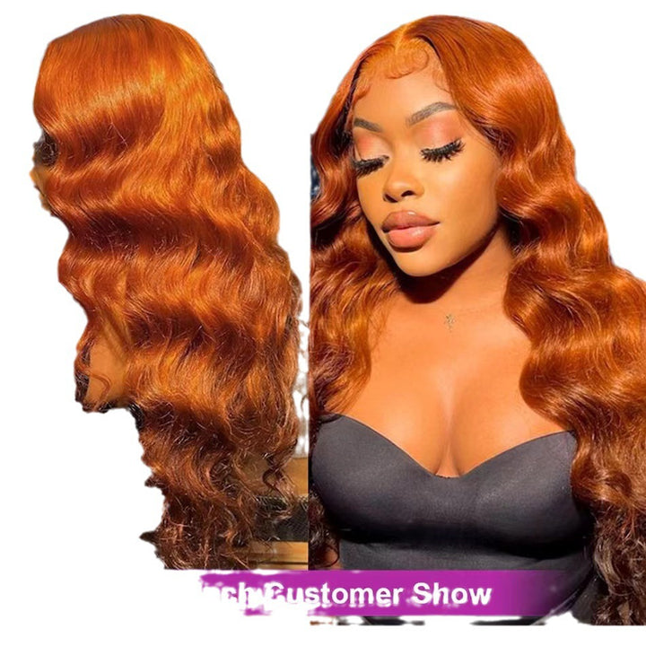 新款前蕾丝假发头套橘色长卷发波浪human hair lace wig 工厂代发
