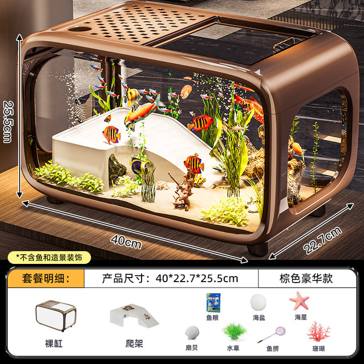 严选轻奢鱼缸家用高级带盖透明客厅造景生态缸玄关装饰塑料水族箱